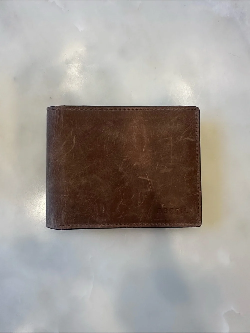 Fossil Brown Leather Men's Trifold Wallet with ID Window